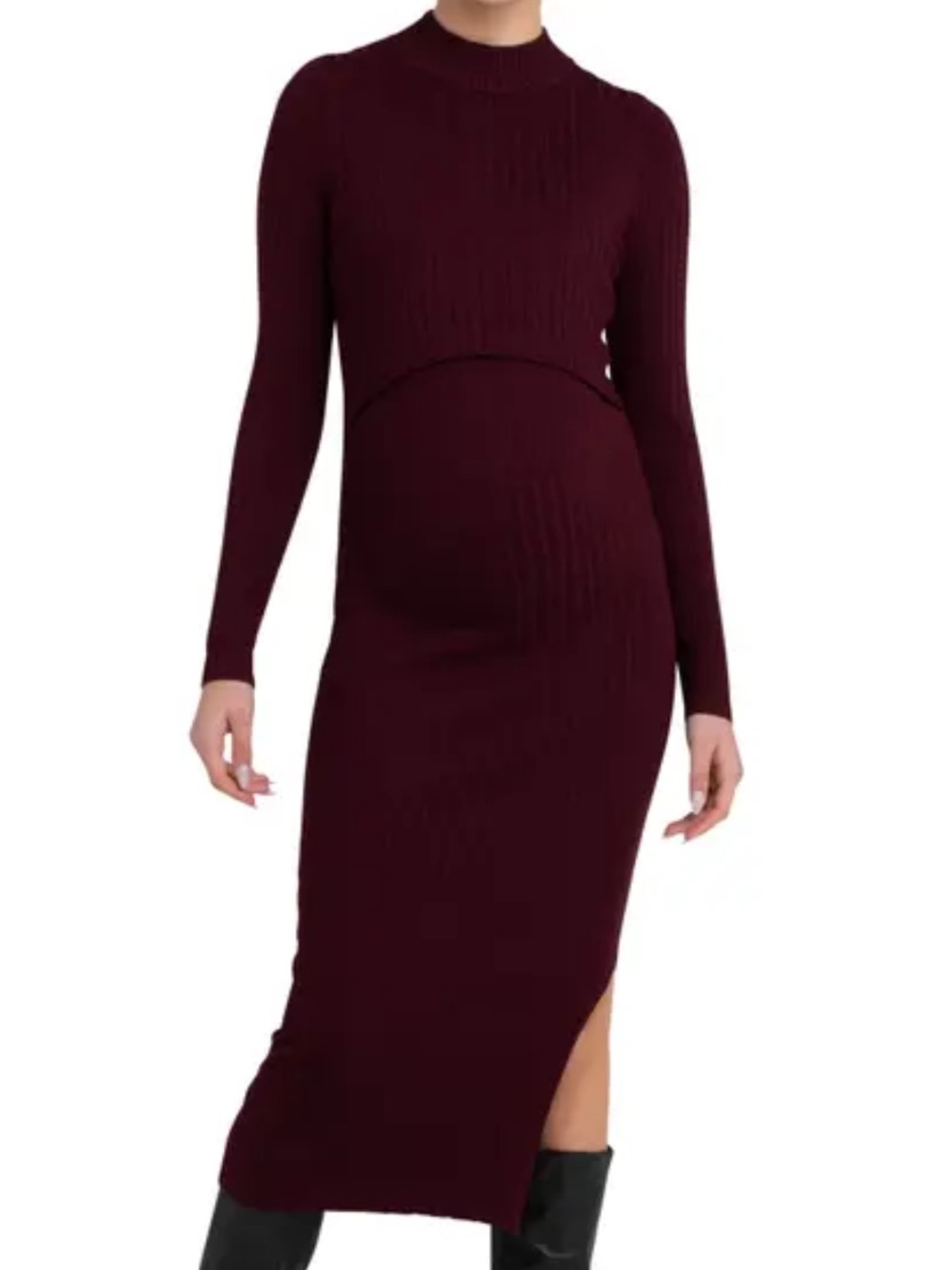 Ripe Maternity and Nursing Burgundy Nella Rib Dress